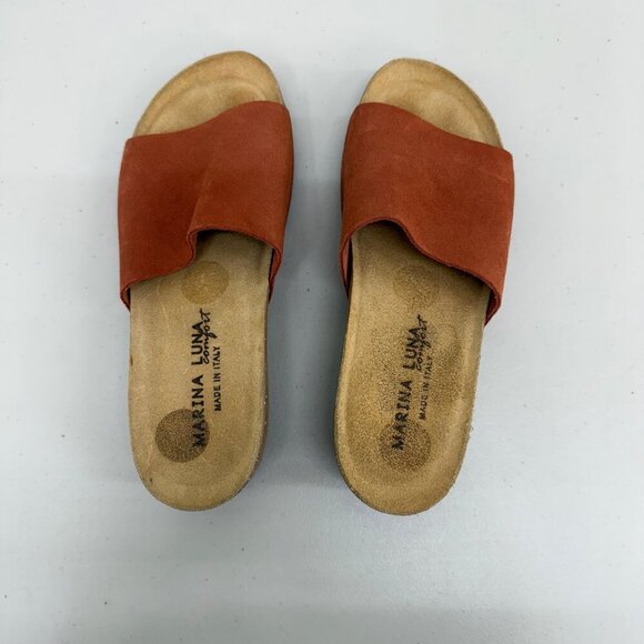 Marina Luna Suede Leather Wedge Comfort Slide Sandals Italy Made Shoes Womens 7 - Picture 4 of 8